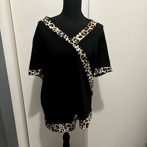Leopard Trim Black Women's Top